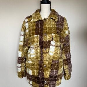 Blu Pepper Plaid Teddy Jacket - Sz Small